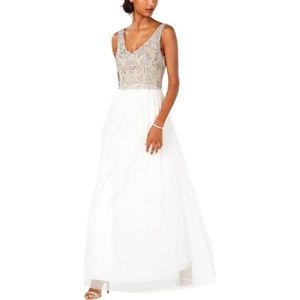 Adrianna Papell Beaded Mesh Gown Wedding Dress